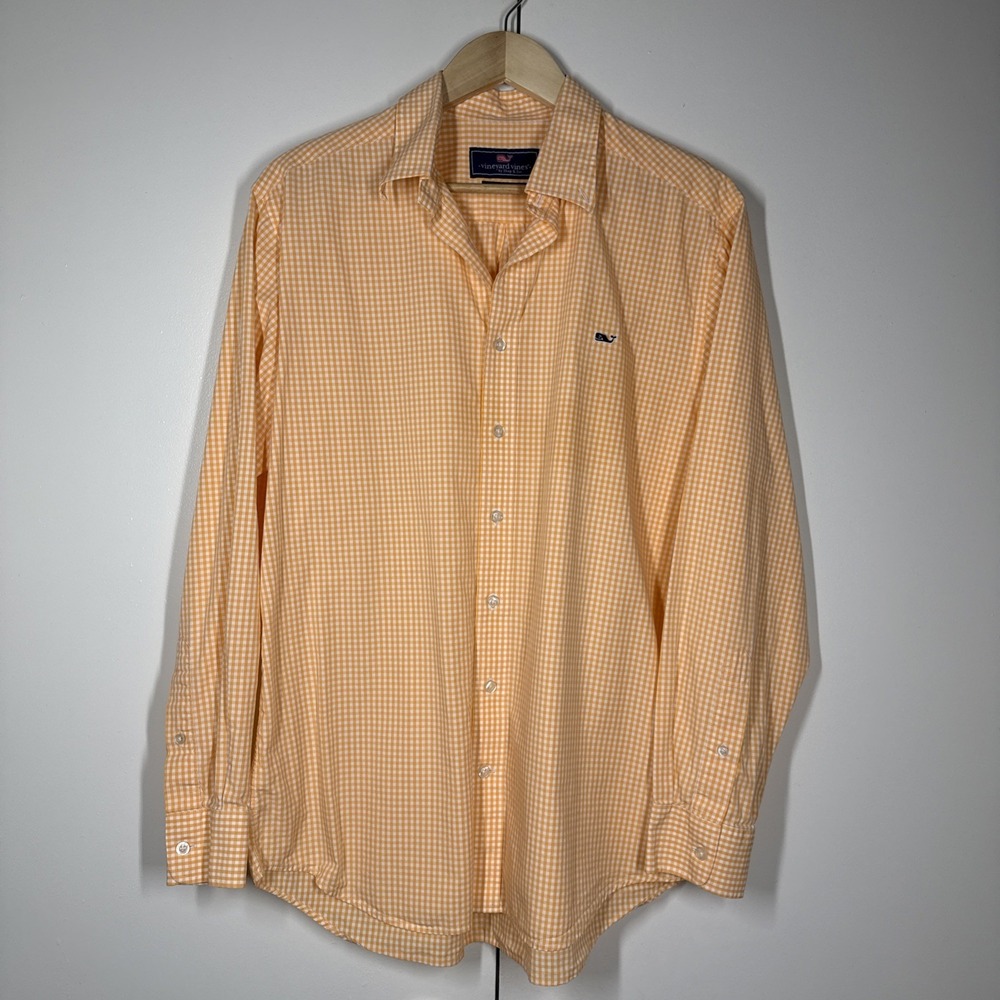 Vineyard Vines Whale Slim Fit Shirt Mens L Classic Fit Peach Plaid Button-Down - Picture 7 of 10